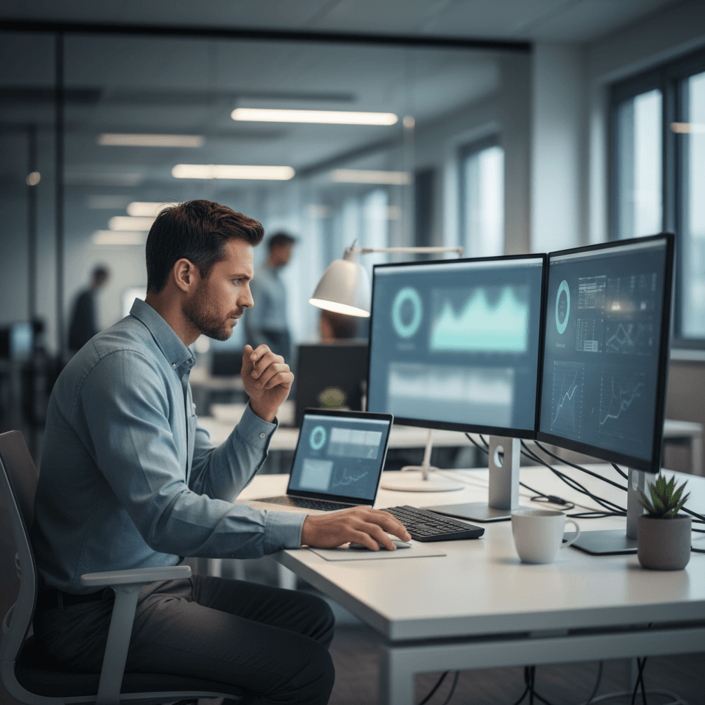 A software specialist reviewing how a GRC product is being used